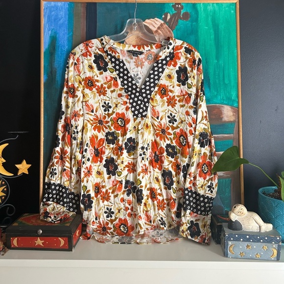 Tribal Multicolor Floral and Polka Dot Blouse M - Picture 14 of 16